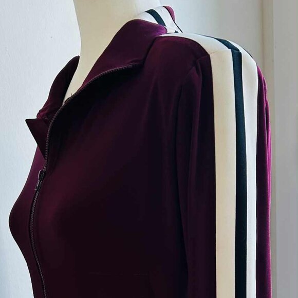 Norma Kamali Plum Stretch Iconic Track Jacket w/ Contrast Racing Stripes – US S - Picture 1 of 11